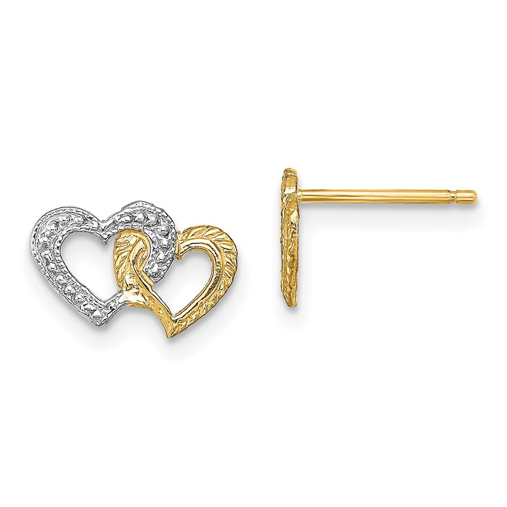 14K Gelb & Rhodium mit Weiß Poliert Intertwined Herzen Ohrstecker