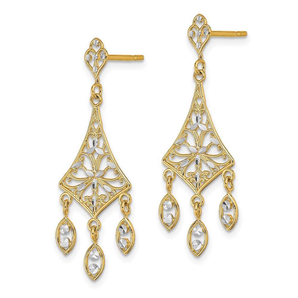 14K Gelb & Rhodium mit Rhodium Filigran Diamantiert Chandelier Ohrhänger