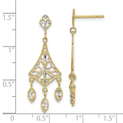 14K Gelb & Rhodium mit Rhodium Filigran Diamantiert Chandelier Ohrhänger