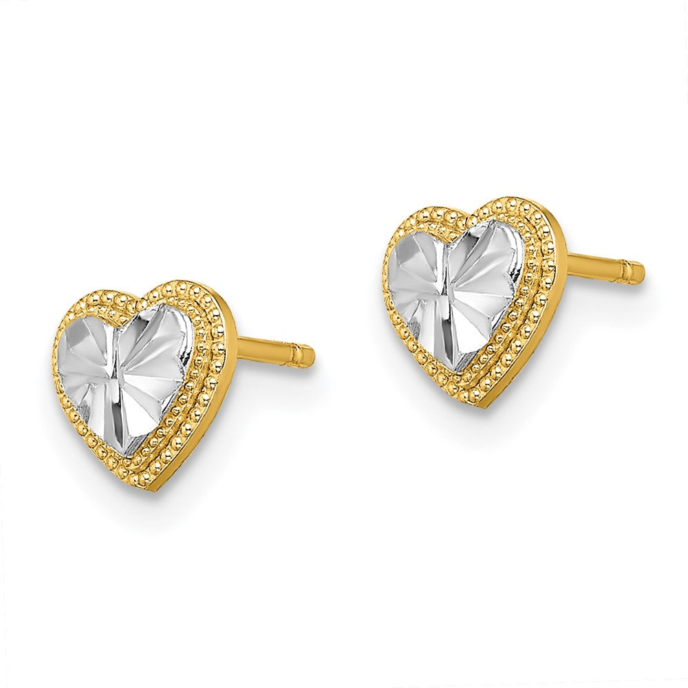 14K Gelb & Rhodium mit Diamantiert Herz Ohrstecker