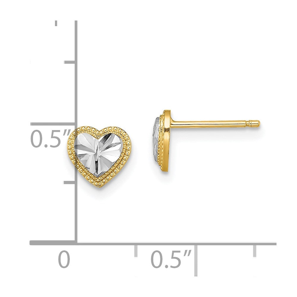 14K Gelb & Rhodium mit Diamantiert Herz Ohrstecker
