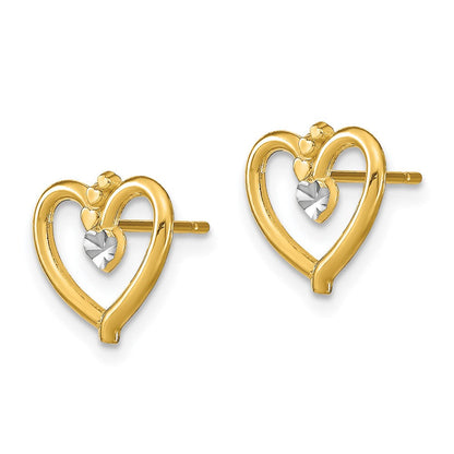 14K Gelb & Rhodium mit Diamantiert Herz Ohrstecker