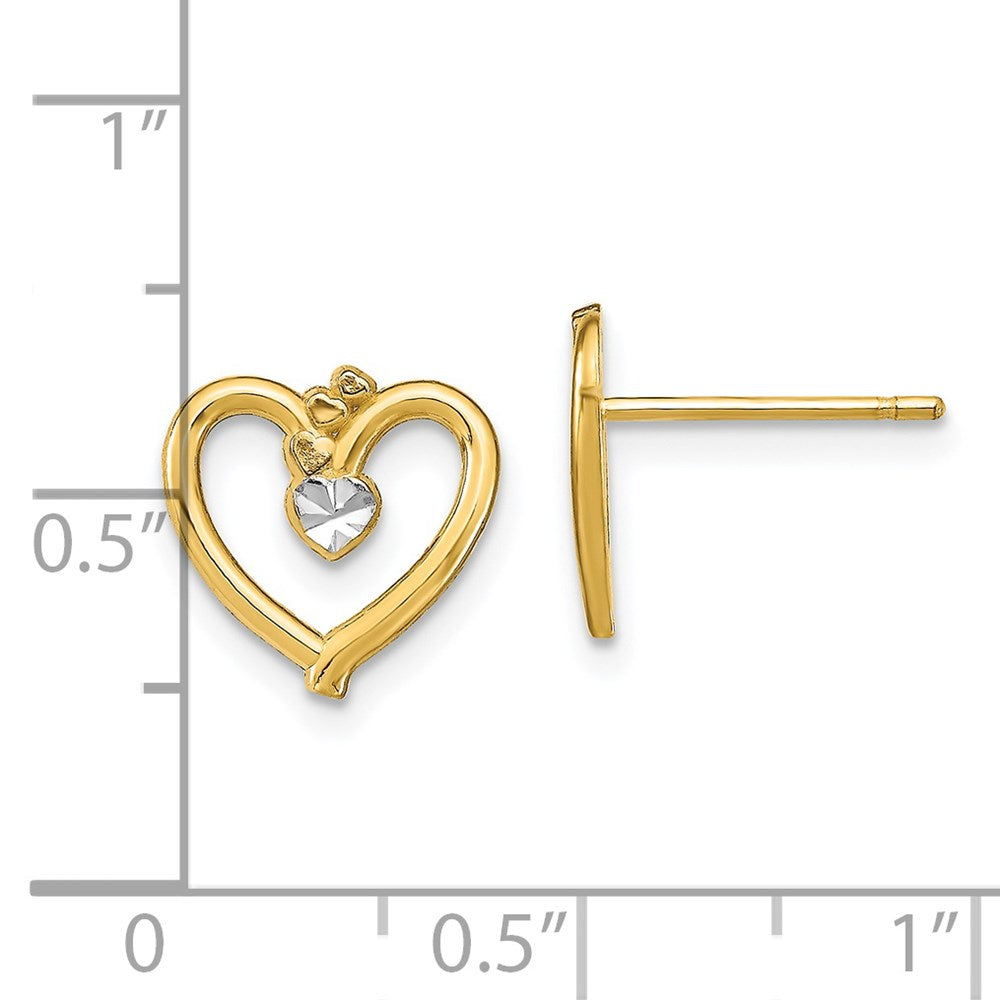 14K Gelb & Rhodium mit Diamantiert Herz Ohrstecker