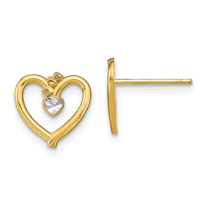 14K Gelb & Rhodium mit Diamantiert Herz Ohrstecker