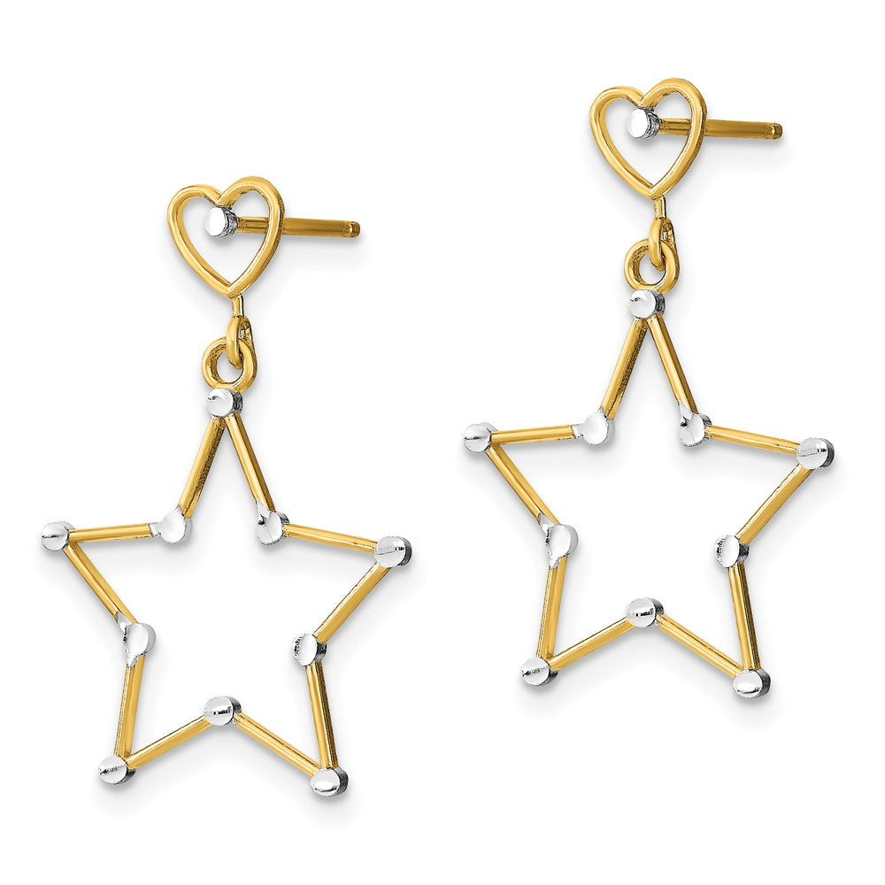 14K Gelb & Rhodium mit Rhodiniert Diamantiert Herz und Stern Stecker Ohrhänger