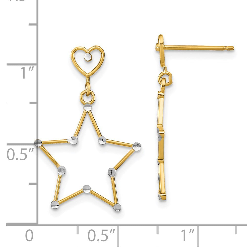 14K Gelb & Rhodium mit Rhodiniert Diamantiert Herz und Stern Stecker Ohrhänger