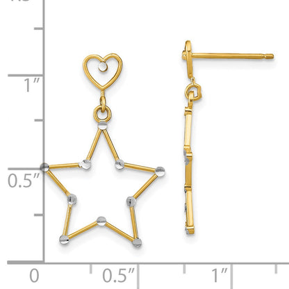 14K Gelb & Rhodium mit Rhodiniert Diamantiert Herz und Stern Stecker Ohrhänger