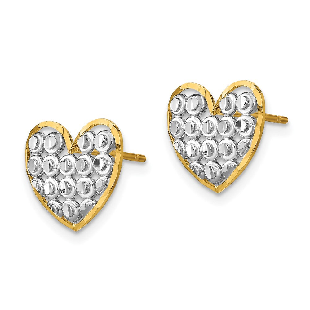 14K Gelb & Rhodium mit Diamantiert Herz Ohrstecker