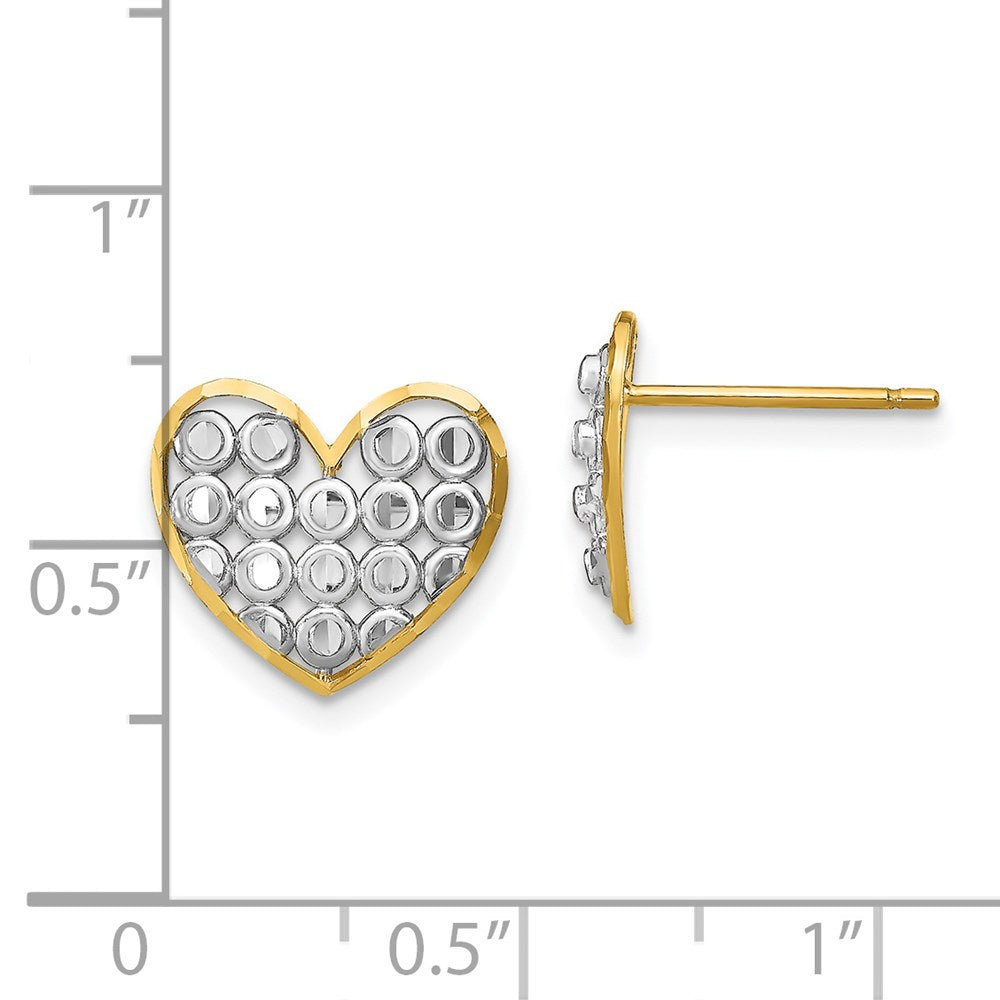 14K Gelb & Rhodium mit Diamantiert Herz Ohrstecker