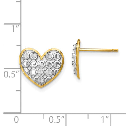 14K Gelb & Rhodium mit Diamantiert Herz Ohrstecker