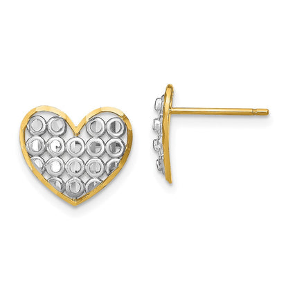 14K Gelb & Rhodium mit Diamantiert Herz Ohrstecker