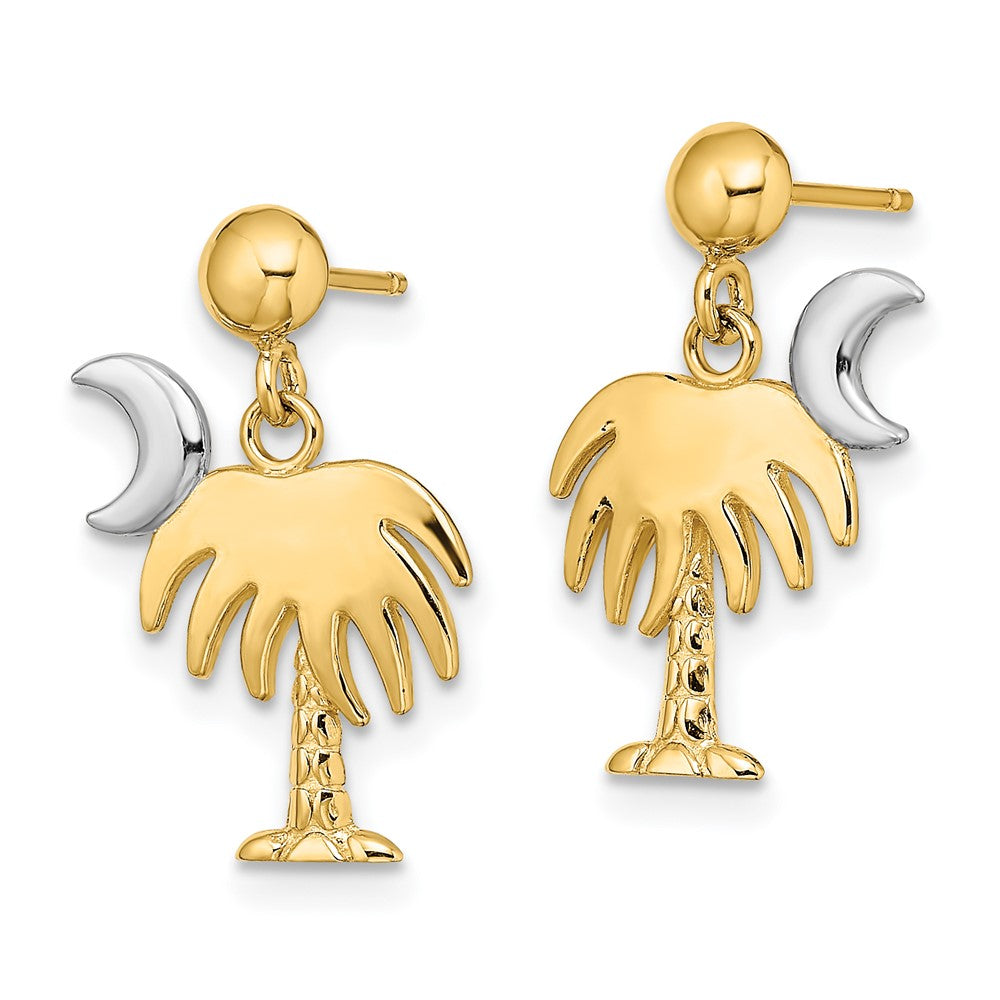 14K Gelb & Rhodium mit Charleston Palme Baum Mond Ohrhänger