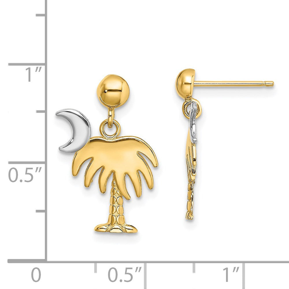 14K Gelb & Rhodium mit Charleston Palme Baum Mond Ohrhänger