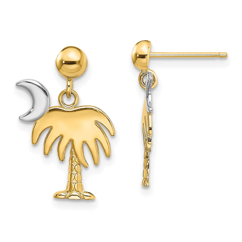 14K Gelb & Rhodium mit Charleston Palme Baum Mond Ohrhänger