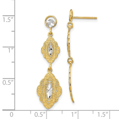 14K Gelb & Rhodium mit Rhodium Oval Filigran Diamantiert Stecker Ohrhänger