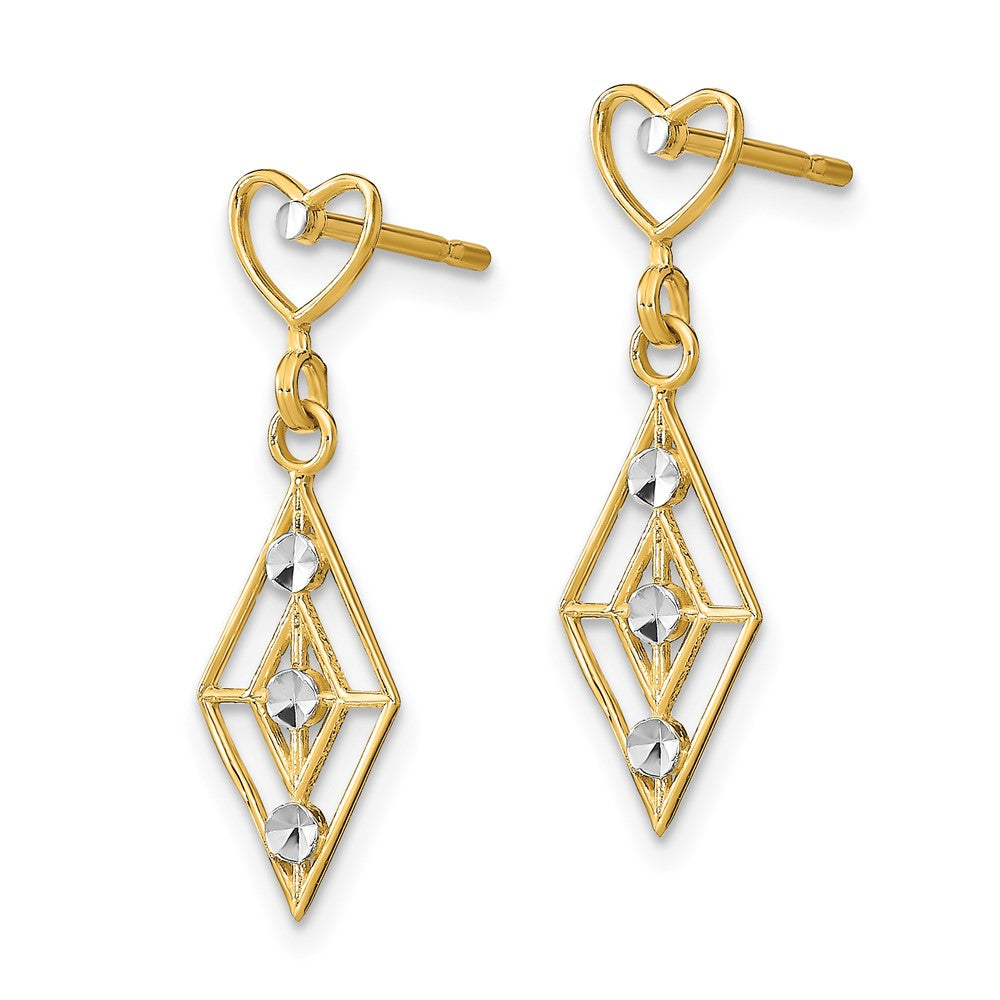 14K Gelb & Rhodium mit Rhodiniert Diamant.-cut Diamant Form Herz Ohrhänger