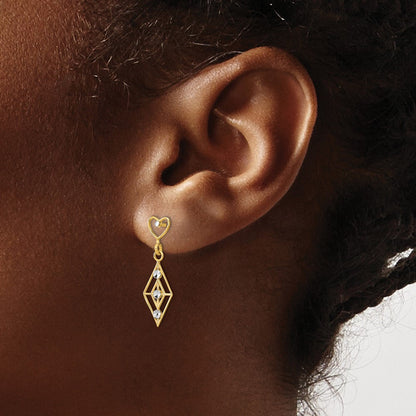 14K Gelb & Rhodium mit Rhodiniert Diamant.-cut Diamant Form Herz Ohrhänger