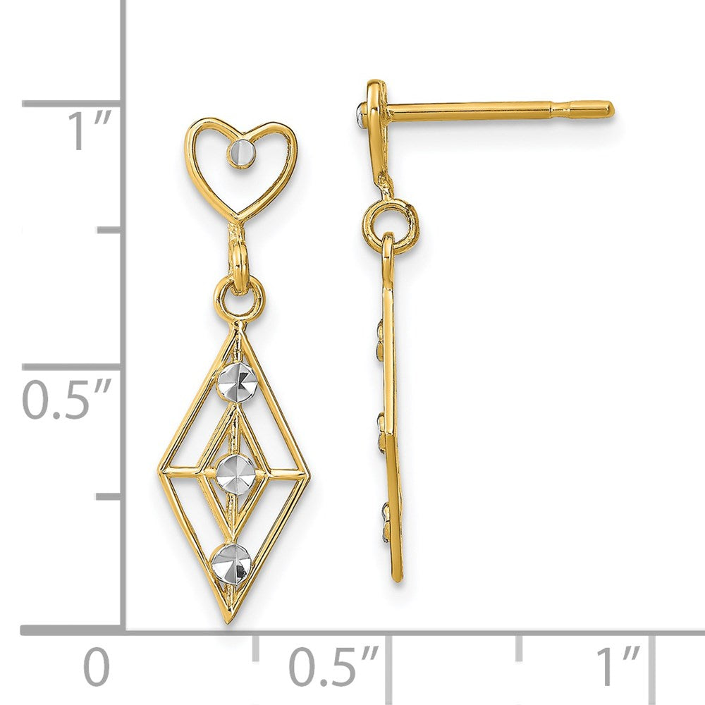 14K Gelb & Rhodium mit Rhodiniert Diamant.-cut Diamant Form Herz Ohrhänger