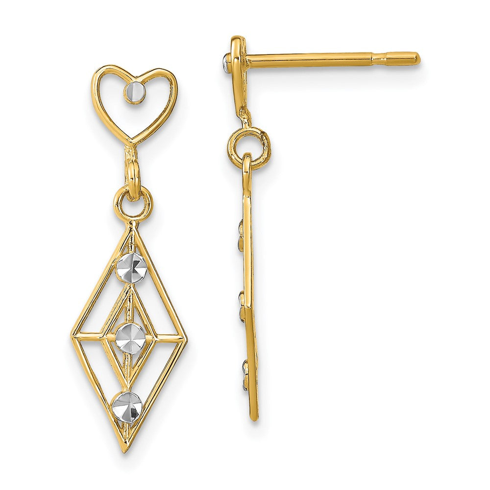 14K Gelb & Rhodium mit Rhodiniert Diamant.-cut Diamant Form Herz Ohrhänger