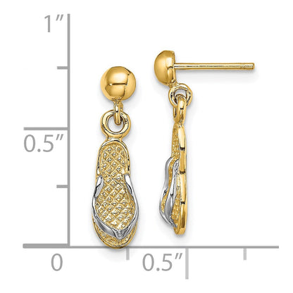 14K Gelb & Rhodium und Flip Flop Stecker Ohrhänger