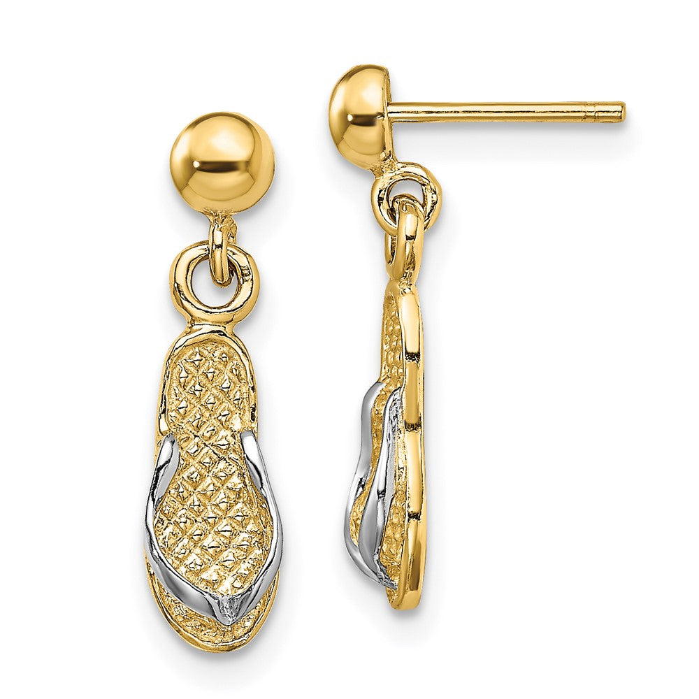14K Gelb & Rhodium und Flip Flop Stecker Ohrhänger