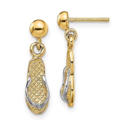 14K Gelb & Rhodium und Flip Flop Stecker Ohrhänger