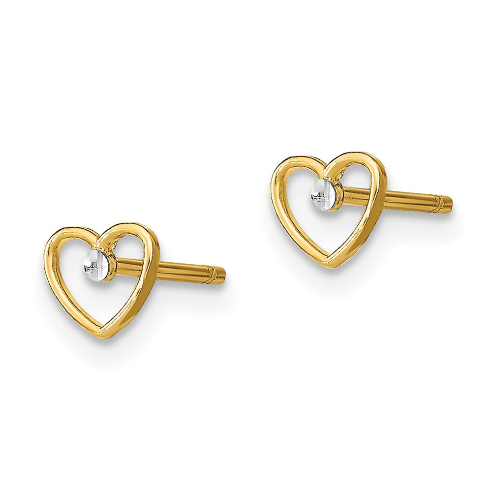 14K Gelb & Rhodium mit Diamantiert Herz Ohrstecker