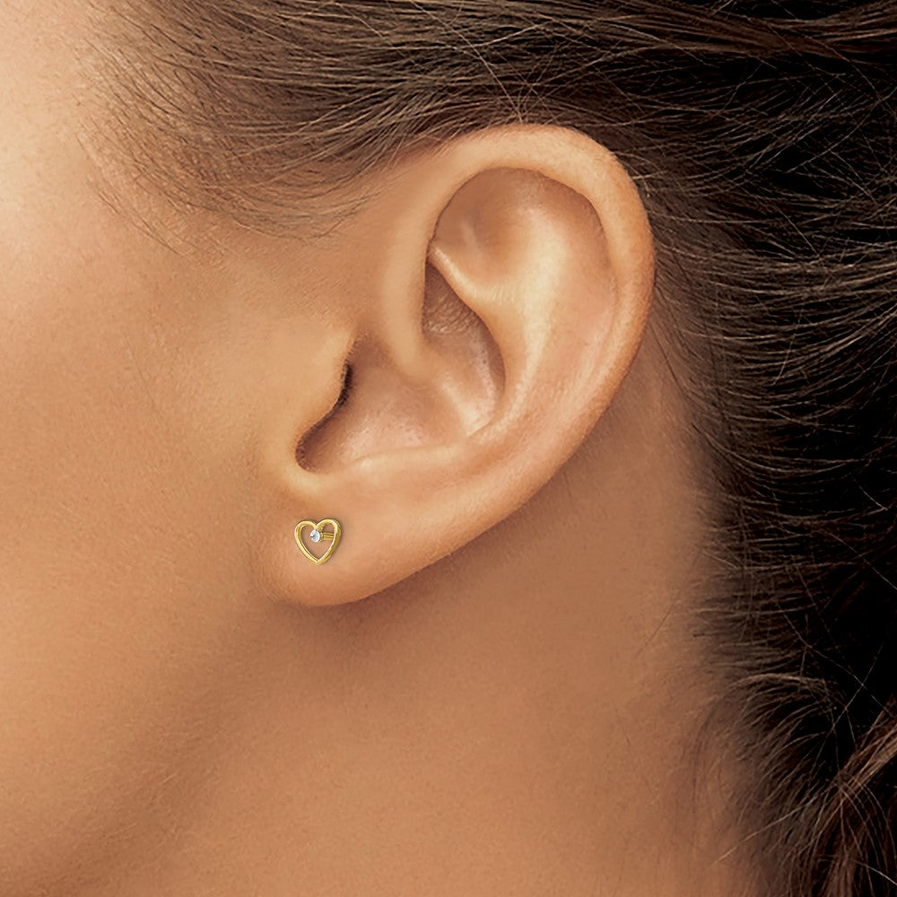 14K Gelb & Rhodium mit Diamantiert Herz Ohrstecker