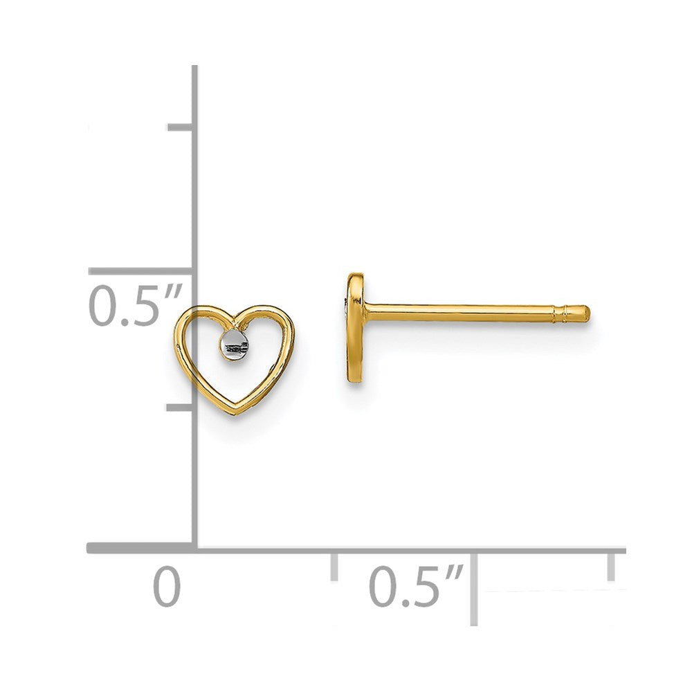 14K Gelb & Rhodium mit Diamantiert Herz Ohrstecker