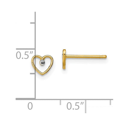 14K Gelb & Rhodium mit Diamantiert Herz Ohrstecker