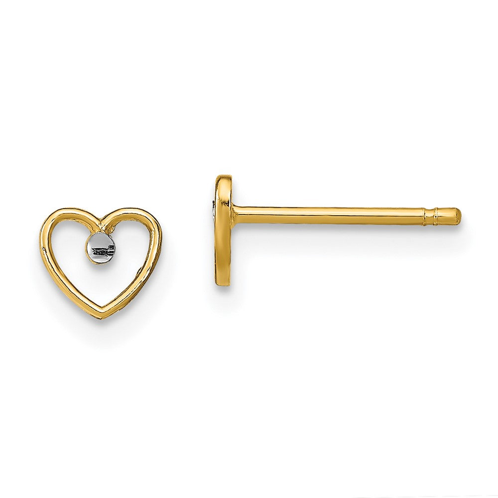 14K Gelb & Rhodium mit Diamantiert Herz Ohrstecker