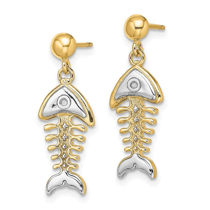 14K Gelb & Rhodium mit Fishbone Ohrhänger