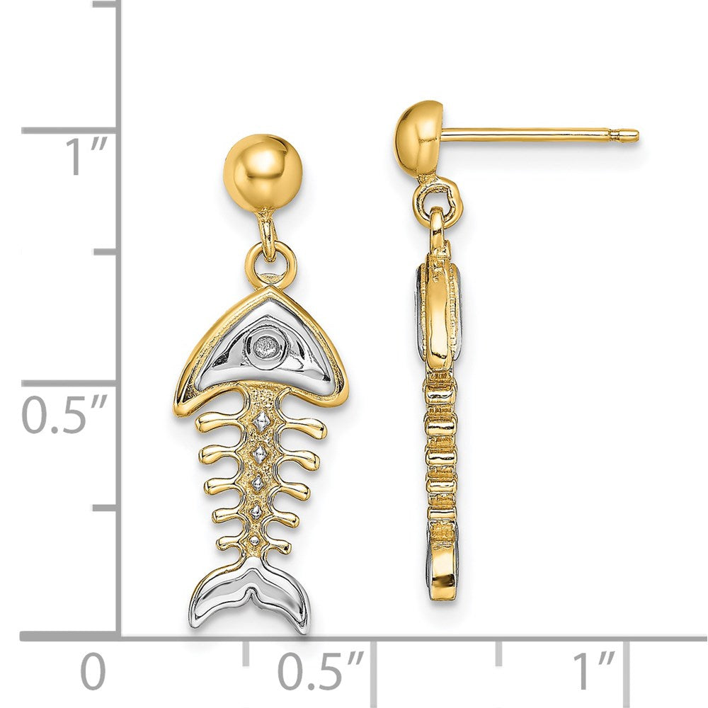 14K Gelb & Rhodium mit Fishbone Ohrhänger