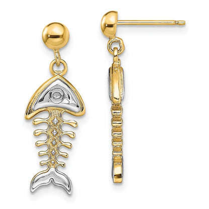 14K Gelb & Rhodium mit Fishbone Ohrhänger