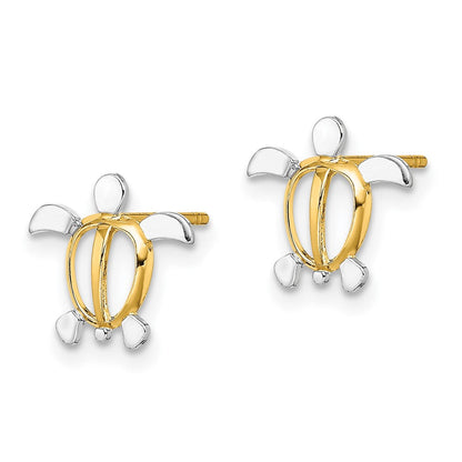 14K Gelb & Rhodium mit Meer Schildkröte Ohrstecker