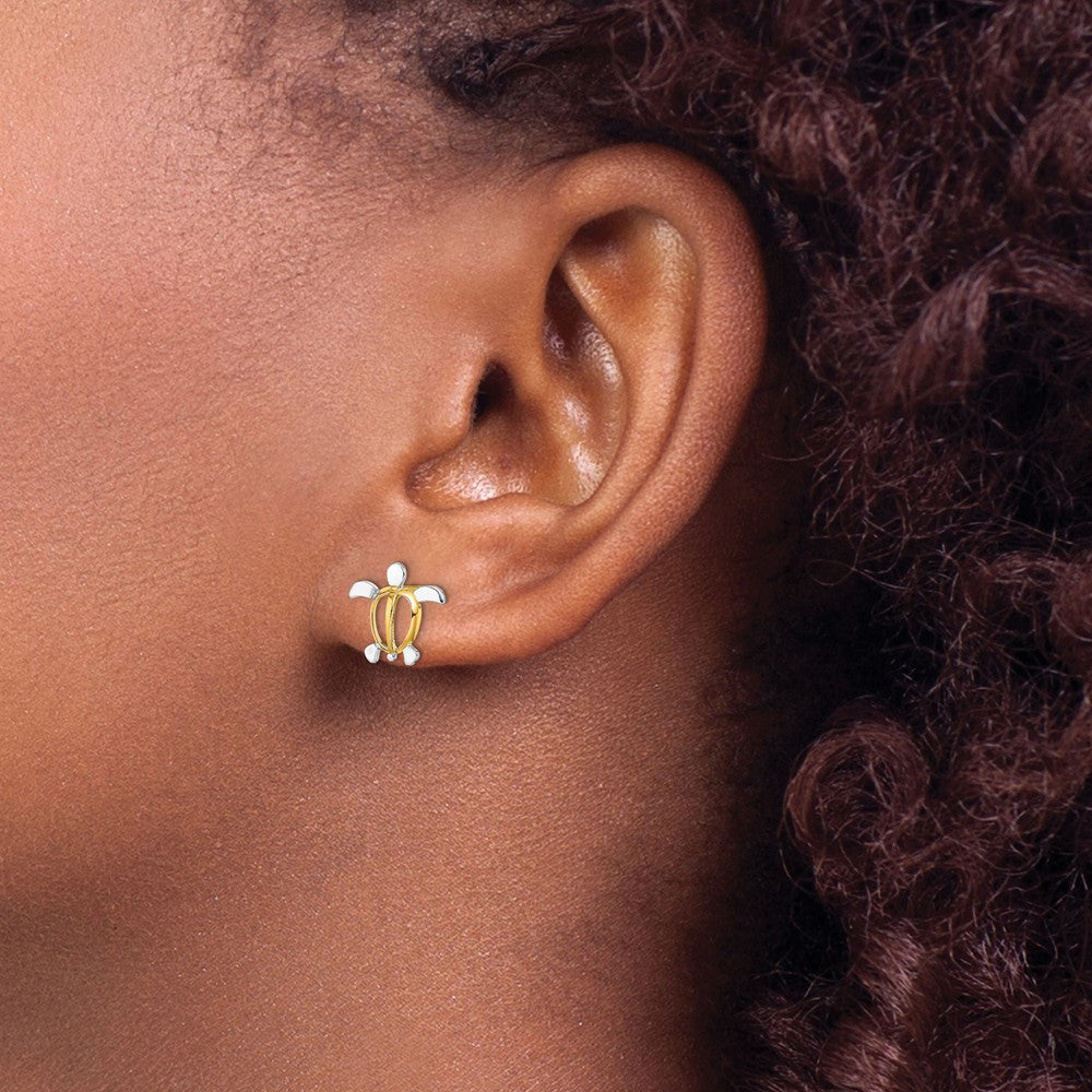 14K Gelb & Rhodium mit Meer Schildkröte Ohrstecker