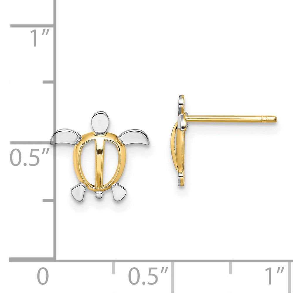 14K Gelb & Rhodium mit Meer Schildkröte Ohrstecker