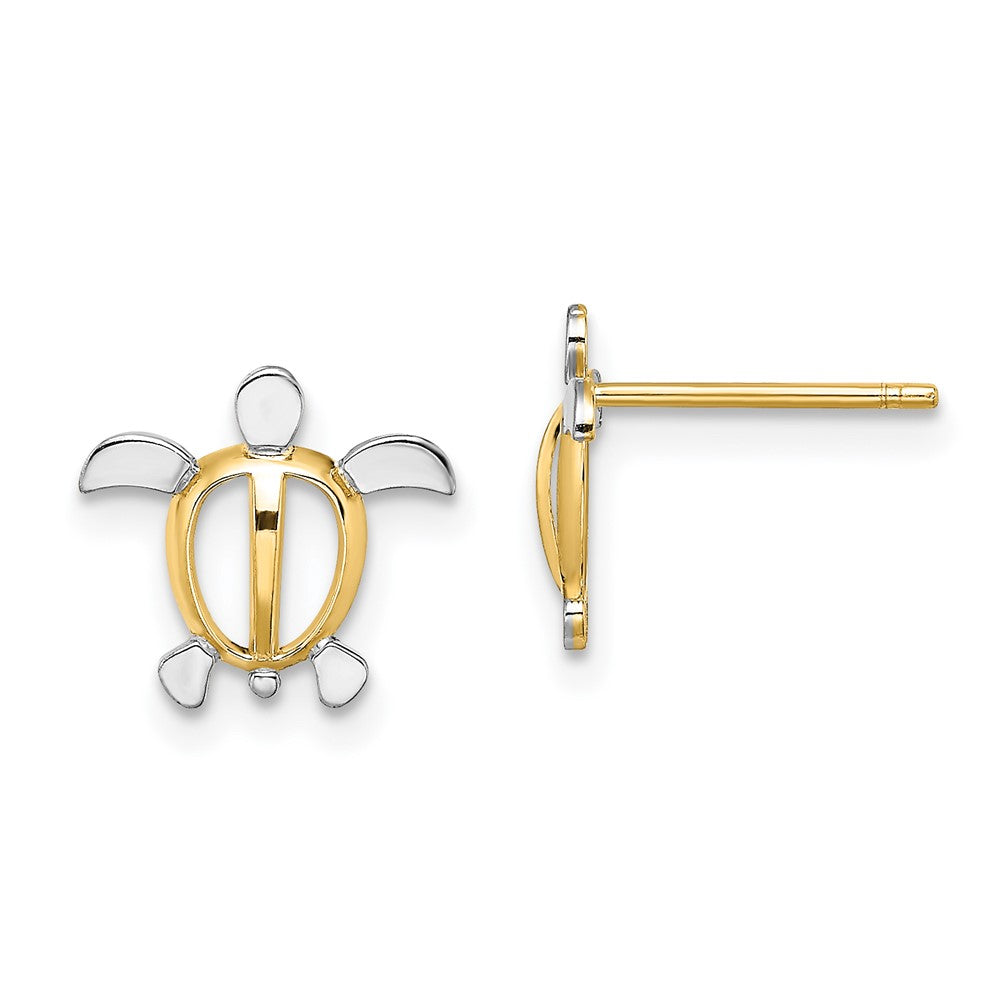 14K Gelb & Rhodium mit Meer Schildkröte Ohrstecker