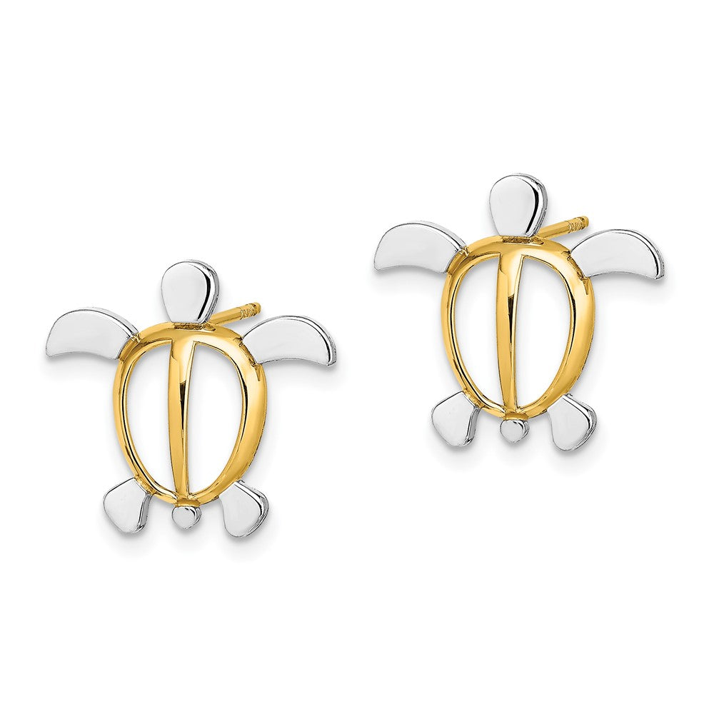 14K Gelb & Rhodium mit Meer Schildkröte Ohrstecker