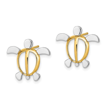 14K Gelb & Rhodium mit Meer Schildkröte Ohrstecker