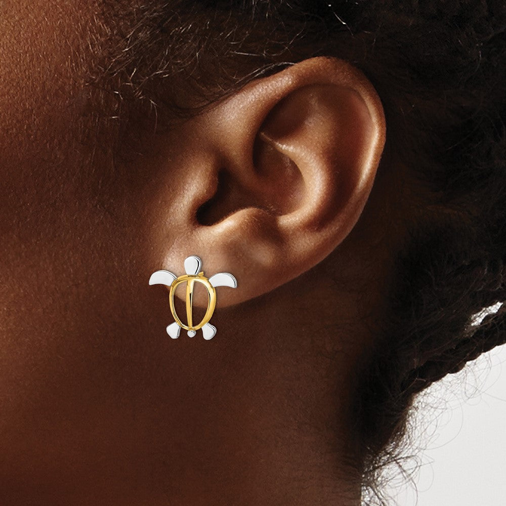 14K Gelb & Rhodium mit Meer Schildkröte Ohrstecker