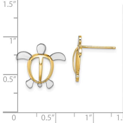 14K Gelb & Rhodium mit Meer Schildkröte Ohrstecker