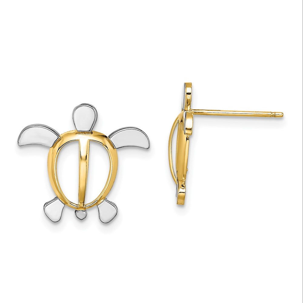 14K Gelb & Rhodium mit Meer Schildkröte Ohrstecker