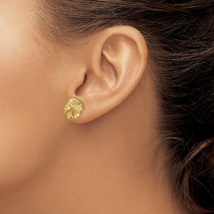 14K Gelbgold 2-d Hibiscus Blume Ohrstecker