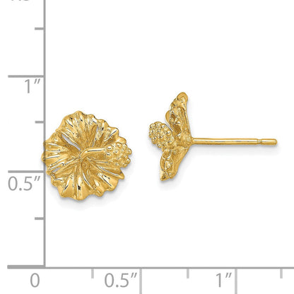 14K Gelbgold 2-d Hibiscus Blume Ohrstecker