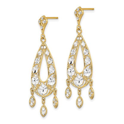 14K Gelb & Rhodium mit Rhodium Diamantiert Chandelier Oval Ohrhänger