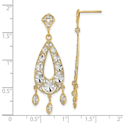 14K Gelb & Rhodium mit Rhodium Diamantiert Chandelier Oval Ohrhänger