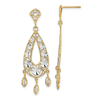 14K Gelb & Rhodium mit Rhodium Diamantiert Chandelier Oval Ohrhänger