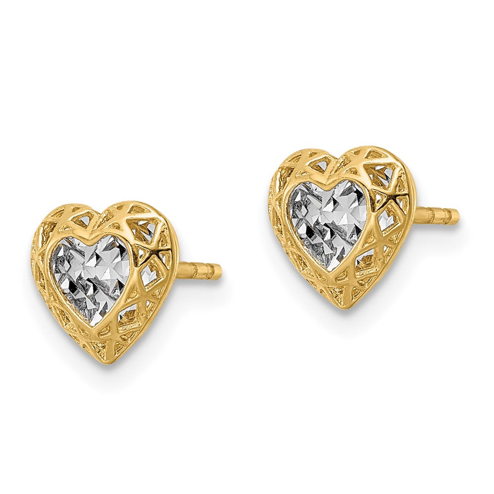 14K Gelb & Rhodium mit Rhodium Diamantiert Mittig Herz Ohrstecker