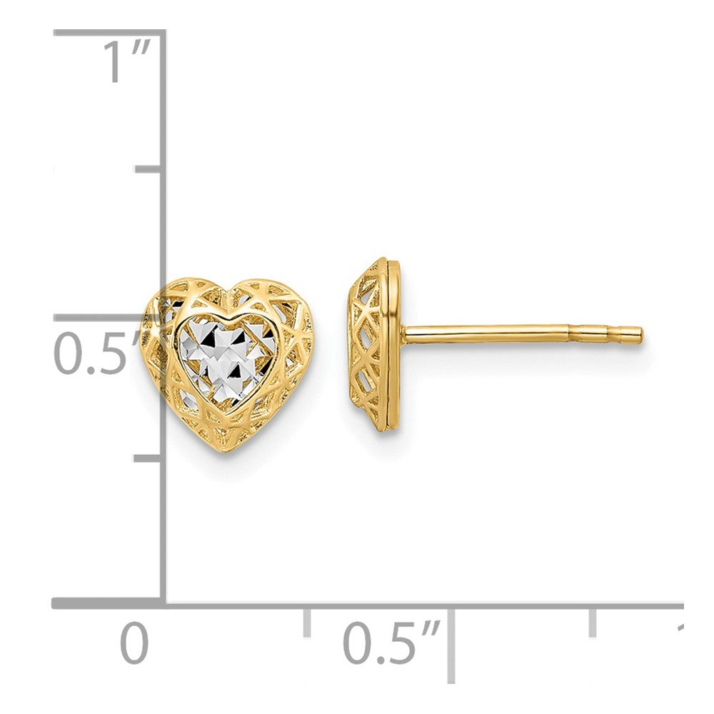 14K Gelb & Rhodium mit Rhodium Diamantiert Mittig Herz Ohrstecker